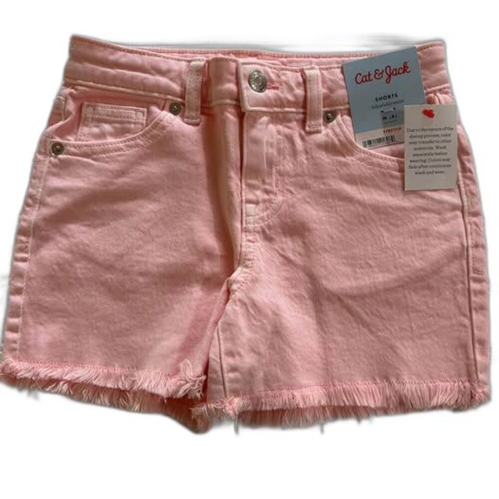 Cat & Jack Pink Frayed Hem Shorts M (8) Adjustable Waist Stretch